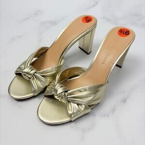 Veronica Beard NWT Gold Leather Heeled Sandals Size 9.5 Knotted Vintage Strap